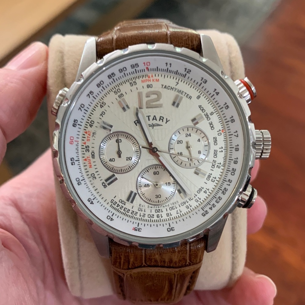 Rotary Silver and Brown Chronograph Watch